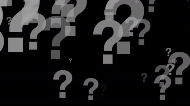 Ερωτηματικά Σύμβολα Σωματίδια Που Κινούνται Μαύρο Διαφανές Φόντο Άλφα — Αρχείο Βίντεο