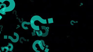 Soru işaretleri siyah şeffaf alfa arkaplanı üzerinde hareket eden parçacıkları simgeler.