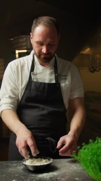 Chef Prepares Dough Kitchen Restaurant — Stok Video