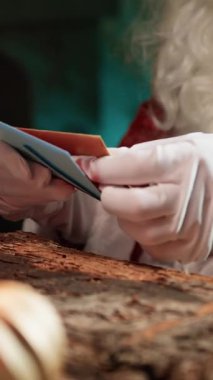 Noel Baba mektupları okuduktan sonra şöminenin başında kendini ısıtır.