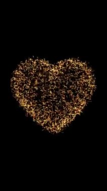 Kara Sevgililer Günü için yüzen elektron parçacıklarından kalp şekli.