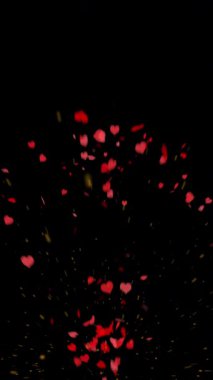 Sevgililer Günü siyah alfa arka planında kırmızı kalp konfetisi.