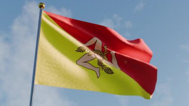 İtalya 'da Sicilya Bölgesi Gökyüzünde Dalgalanan Bayrak.