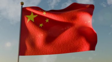 Mavi Gökyüzü Arkaplanında Çin Bayrağı Dalgalanıyor Yavaş Hareket.