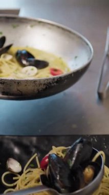 Şef Kaplama Midyeli Spagetti Yemeği .