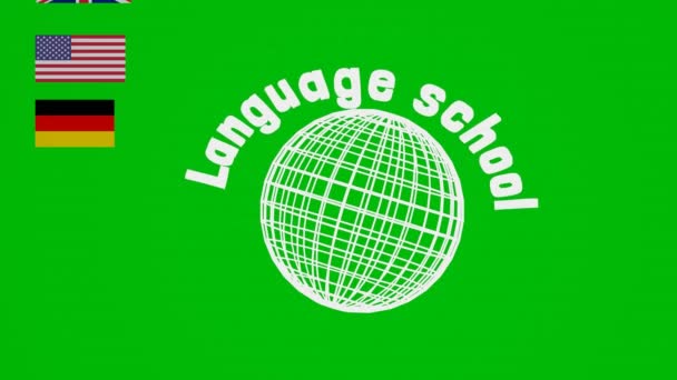 Escuela Idiomas Logotipo Animado Globo Blanco Con Inscripción Circular Derecha — Vídeos de Stock