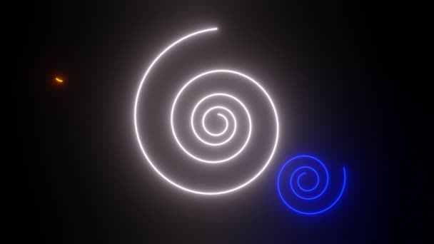 カラフルなネオンの螺旋が徐々に黒の背景に描かれ 明るい色の抽象的なアニメーション 4K解像度のビデオ背景 — ストック動画