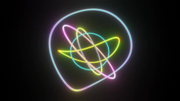 Magical Glowing Neon Circles Bend Change Colors Various Chaotic Ways — Video Stock