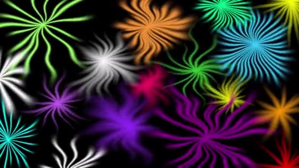 Fantastic Flowers Psychedelic Colors Waving Black Background Blurry Effect Animation — Vídeo de Stock