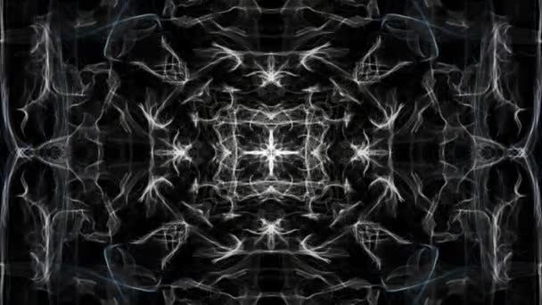 Монохромный Фон Тонким Рисунком Дыма Белый Симметричный Орнамент Черном Фоне — стоковое видео
