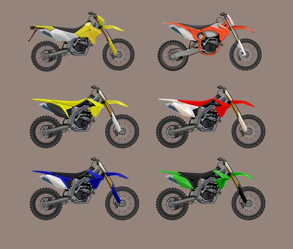 Deporte Motocicleta Motocross Dibujo Técnico Alto Detalisired Colorido Vector Conjunto — Vector de stock