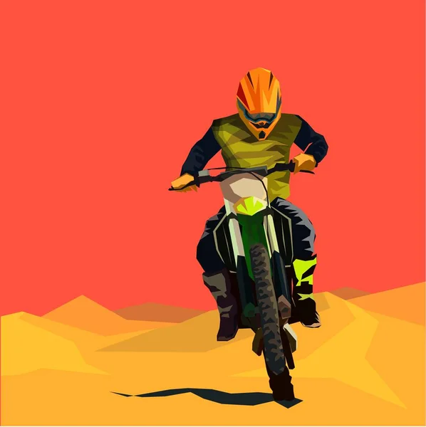 Motocross Enduro Dakar Saltando Silueta Puesta Del Sol Amanecer Duna — Archivo Imágenes Vectoriales