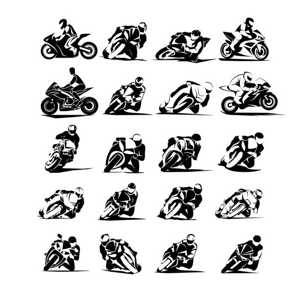 Extrema Moto Sportbikes Jinete Jinete Vector Conjunto 16X — Archivo Imágenes Vectoriales