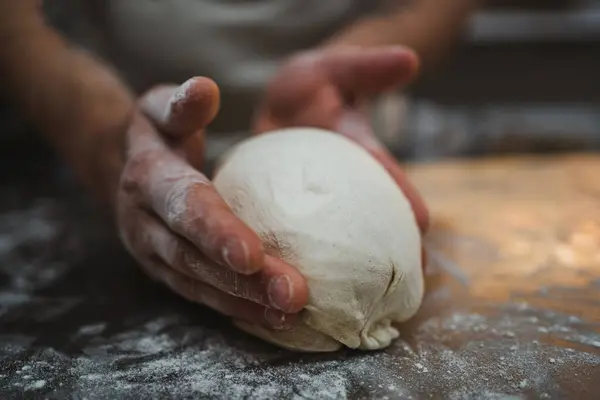 Close View Hands Shaping Bread Dough Artisan Bakery — Stock Photo, Image
