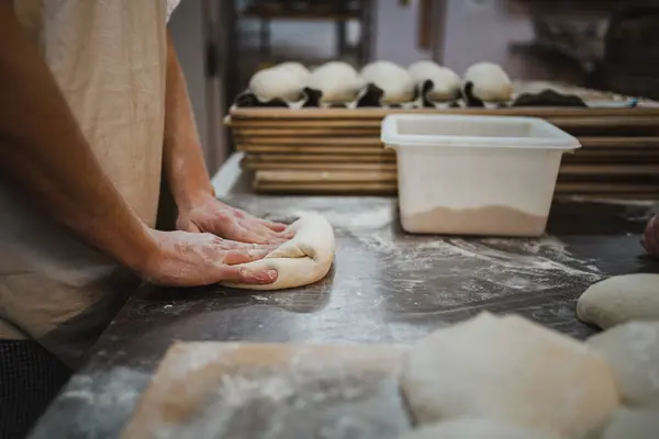 Professional Baker Preshaping Bread Dough Bread Making Process Bakery — Stock Photo, Image
