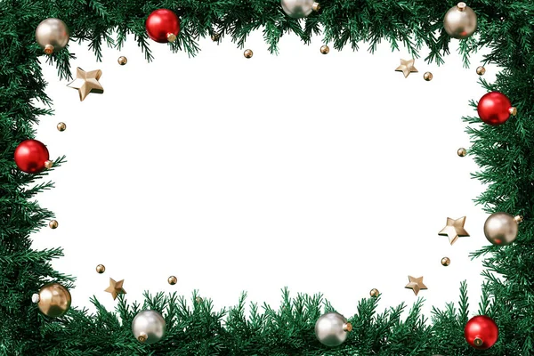 Baubles Christmas Wreath Frame Holidays Card Render Stock Photo
