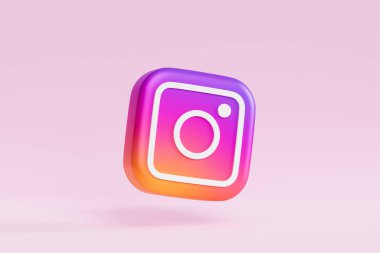 Instagram logo simgesi, fotoğrafçılık sosyal medya uygulaması, pembe bej arkaplan, 3D canlandırma