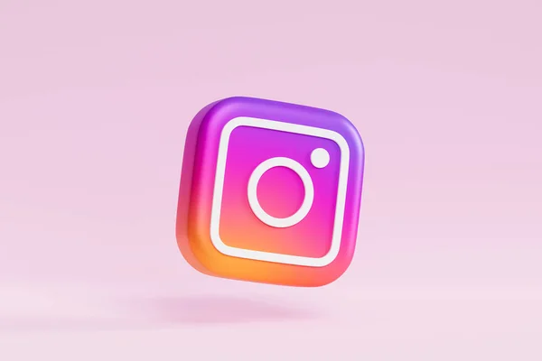 Instagramのロゴアイコン 写真ソーシャルメディアアプリ ピンクベージュの背景 3Dレンダリング — ストック写真