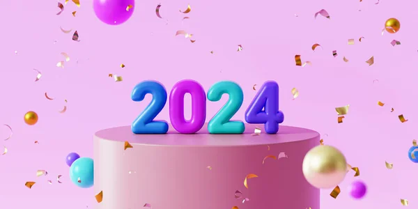 Nieuwjaar Vakantie Achtergrond 2024 Nummers Met Confetti Render — Stockfoto