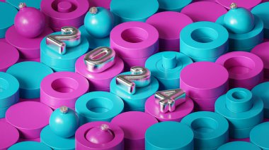 Yılbaşı etkinliği arka planı, 2024 numara, 3D oluşturma