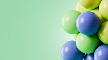 Küreler, kopyalama alanı, 3d oluşturma ile soyut yeşil geometrik arkaplan