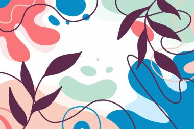 Parlak arkaplan, renkli noktalar ve doğal motifler.