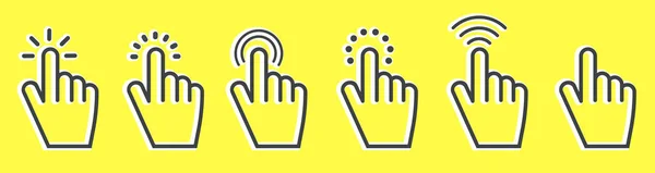黄色の背景に手のカーソルアイコンのセット ベクターイラスト — ストックベクタ