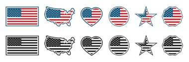 ABD bayrak simgeleri farklı şekillerde dizilmiş, Amerika Birleşik Devletleri 'nin ulusal sembolü.