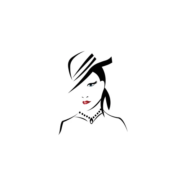 Vrouw Hoed Logo Mode Illustratie Vector Ontwerp — Stockvector