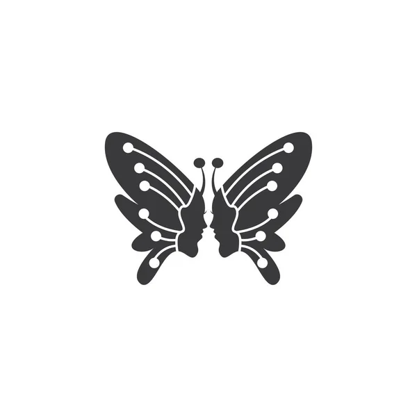 Schöne Frau Illustration Schmetterling Logo Ornament Design Vektor — Stockvektor