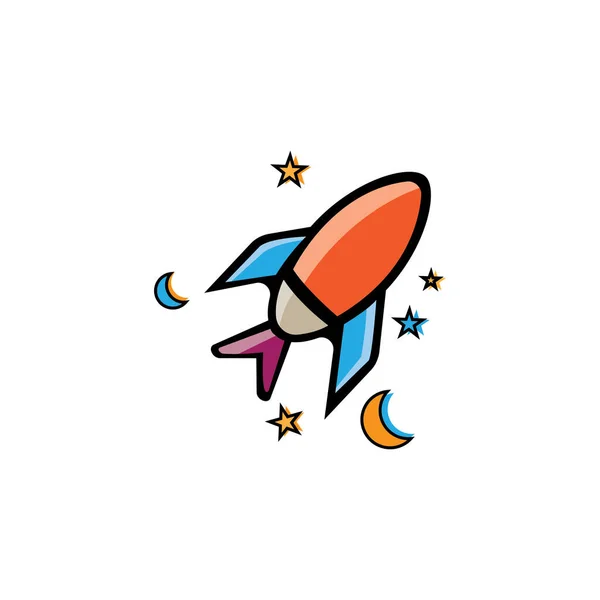 Rakieta Ikona Logo Ilustracja Księżyc Gwiazdy Kolor Wektor Projekt — Wektor stockowy
