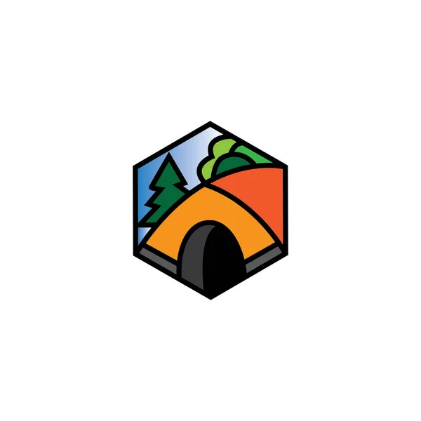 Camper Logotipo Design Tenda Vetor Ilustração Cor Emblema — Vetor de Stock