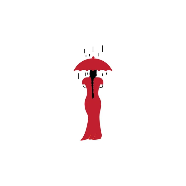 Woman Rain Wearing Umbrella Chinese Illustration Design Vector Design — Stock Vector