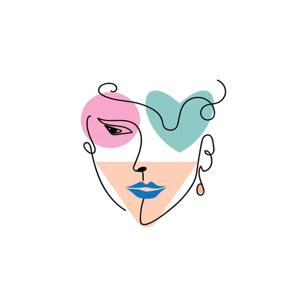 女性の顔の線イラストカラー要素ベクトルデザイン — ストックベクタ