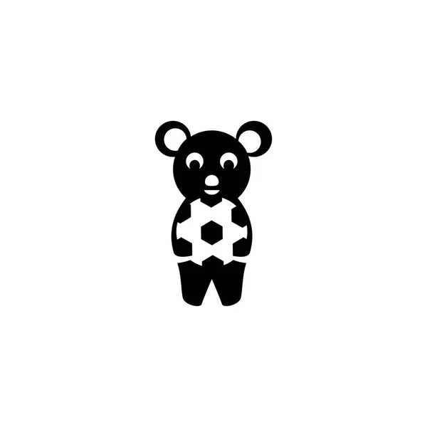 小さなクマはボールアイコン黒ロゴフラットデザインイラストを運ぶ — ストックベクタ