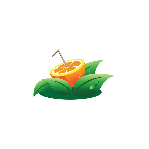 Illustrazione Vettore Foglia Fresca Logo Bevanda Arancione — Vettoriale Stock