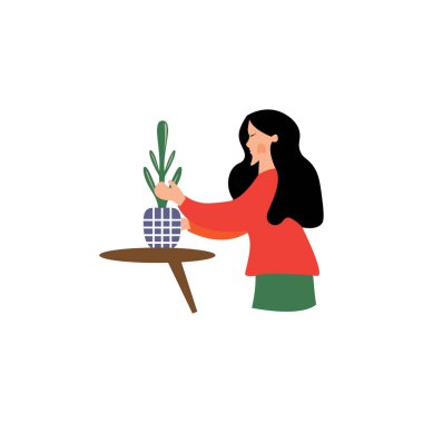 woman caring for flowers design vector illustration element