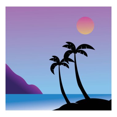 beach evening scenery illustration of coconut trees vector coloring design