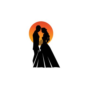 man and woman wedding cover design illustration vector black sunset background