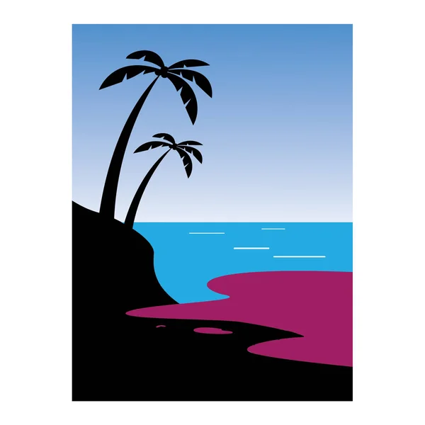 Plaj Manzarası Tasarımı Arka Plan Renk Çizim Vektör Şablon Elementi — Stok Vektör