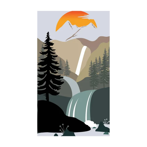 landscape waterfall mountains illustration design vector template
