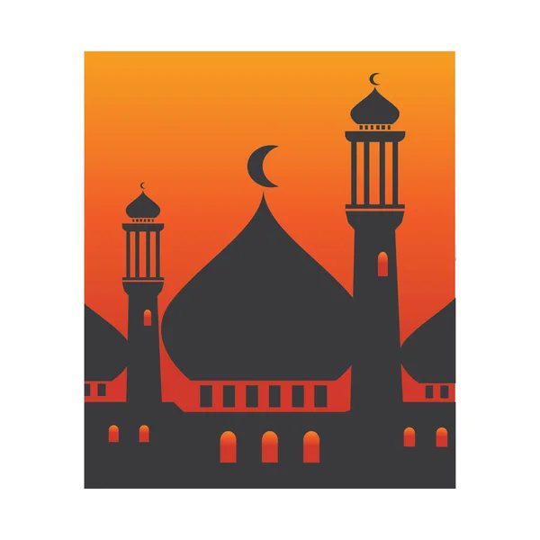 モスク日没背景イラストラマダーンベクトル記号デザイン — ストックベクタ