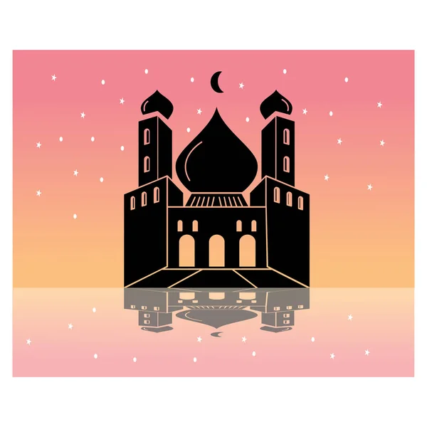 モスクアイコンカラーイラストベクトルデザインシンボルラマダーン背景午後の空の星 — ストックベクタ