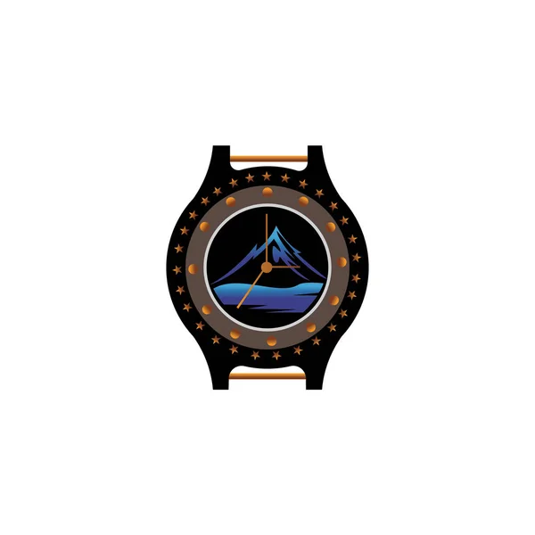 Orologio Logo Icona Illustrazione Montagna Design Azienda Vettore — Vettoriale Stock