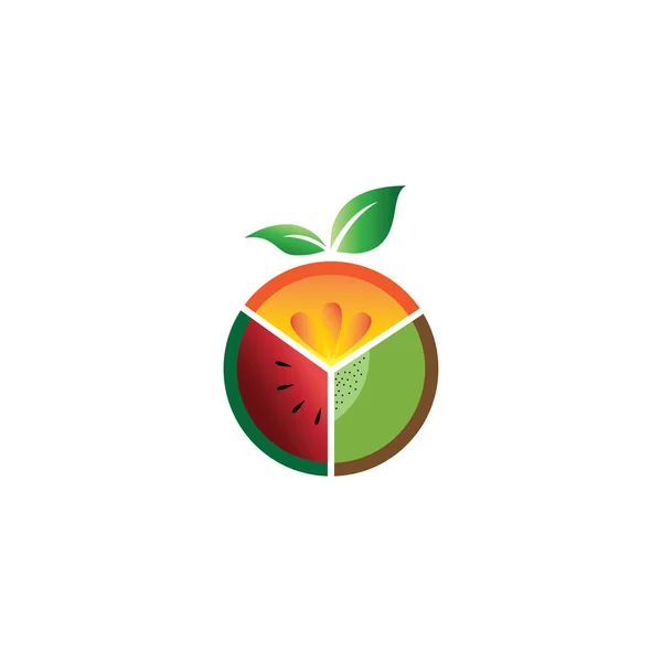 Meyve Logosu Çizim Çemberi Tasarımı Içecek Suyu Karpuz Kivi Portakal — Stok Vektör