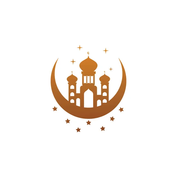 Mosque Religion Logo Template Abstract Moon Star Illustration Design — Stock Vector