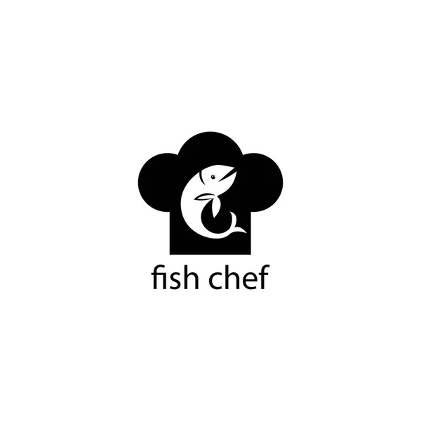 Σεφ Λογότυπο Ψάρια Πρότυπο Καπέλο Εικονογράφηση Σχεδιασμό Διάνυσμα Αφηρημένη — Διανυσματικό Αρχείο