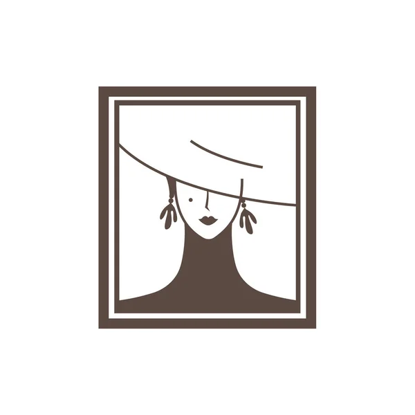 Жінка Обличчя Капелюсі Прикраси Абстрактний Дизайн Стіни Рамка Вектор — стоковий вектор