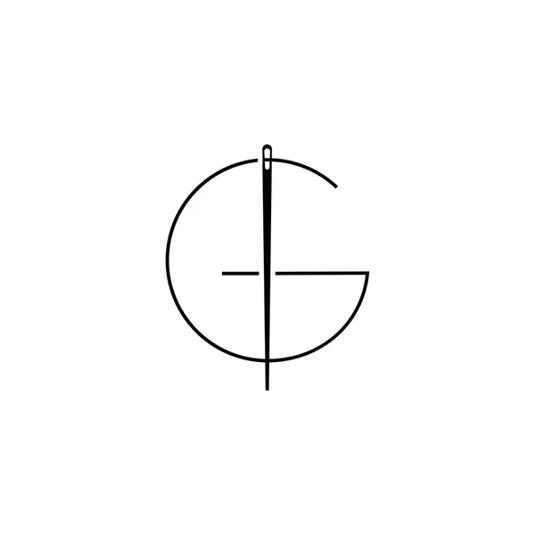 字母G缝纫针标志设计艺术矢量线插图 — 图库矢量图片