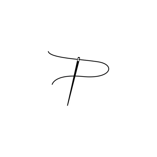 手紙P縫製針ロゴデザインベクターラインイラスト — ストックベクタ